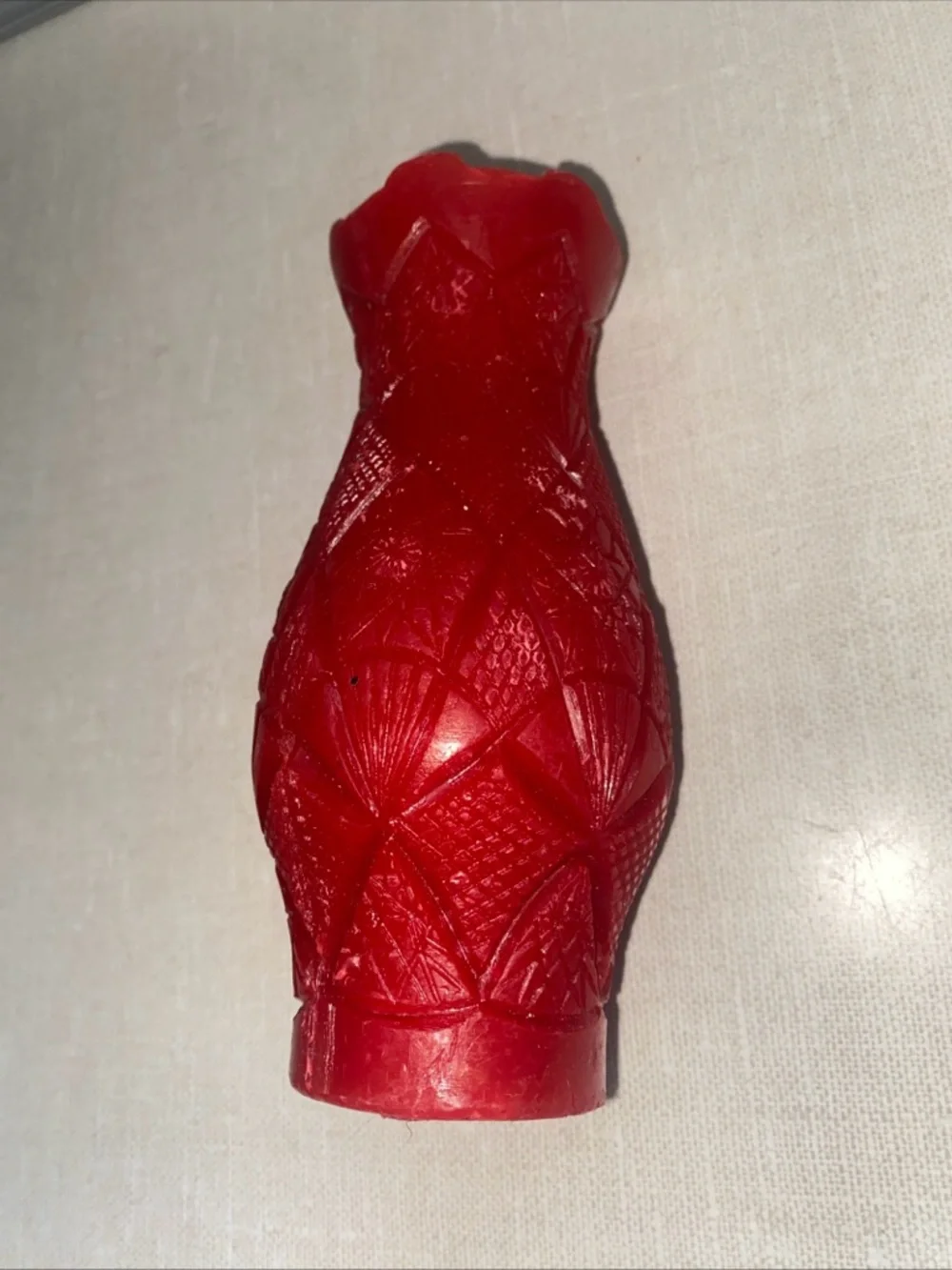 Vintage UNLIT Wax Candle Vase Shaped Red‎ Textured Patterned